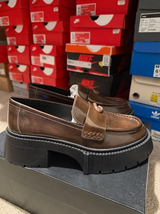 Coach Brown Leather Platform Penny Loafers - Picture 7 of 9